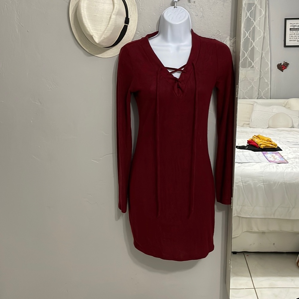Burgundy colored Soft mini dress